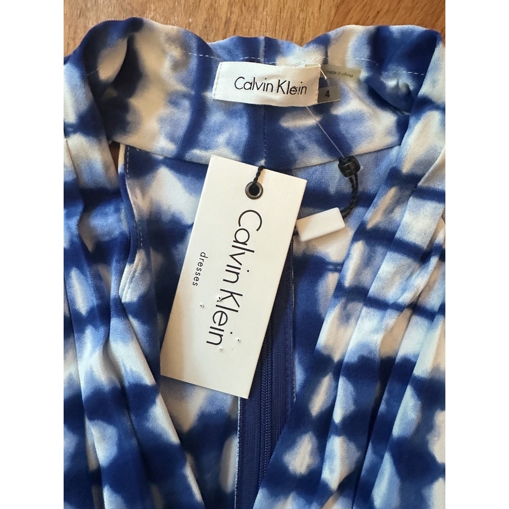 Calvin Klein Dress 4 NWT Blue Tie Dye Pleated Halter Maxi V Neck Wedding Guest S - Picture 10 of 10